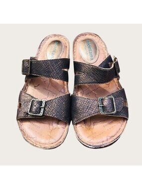 Montana Copper Brown Open-Toe Sandals Buckle Straps Textured Design Womens sz 8M